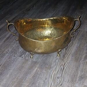 Antique  Hammered Style Brass Footed Tub Decor, Brass Pansy Plant Pot